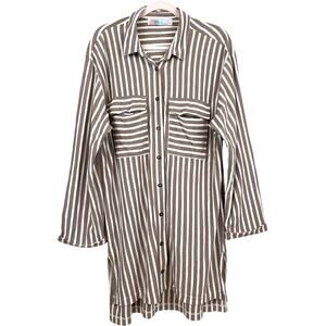 Free People Beach Womens M Brown White Stripe Crossroads Tunic Dress Boho NEW